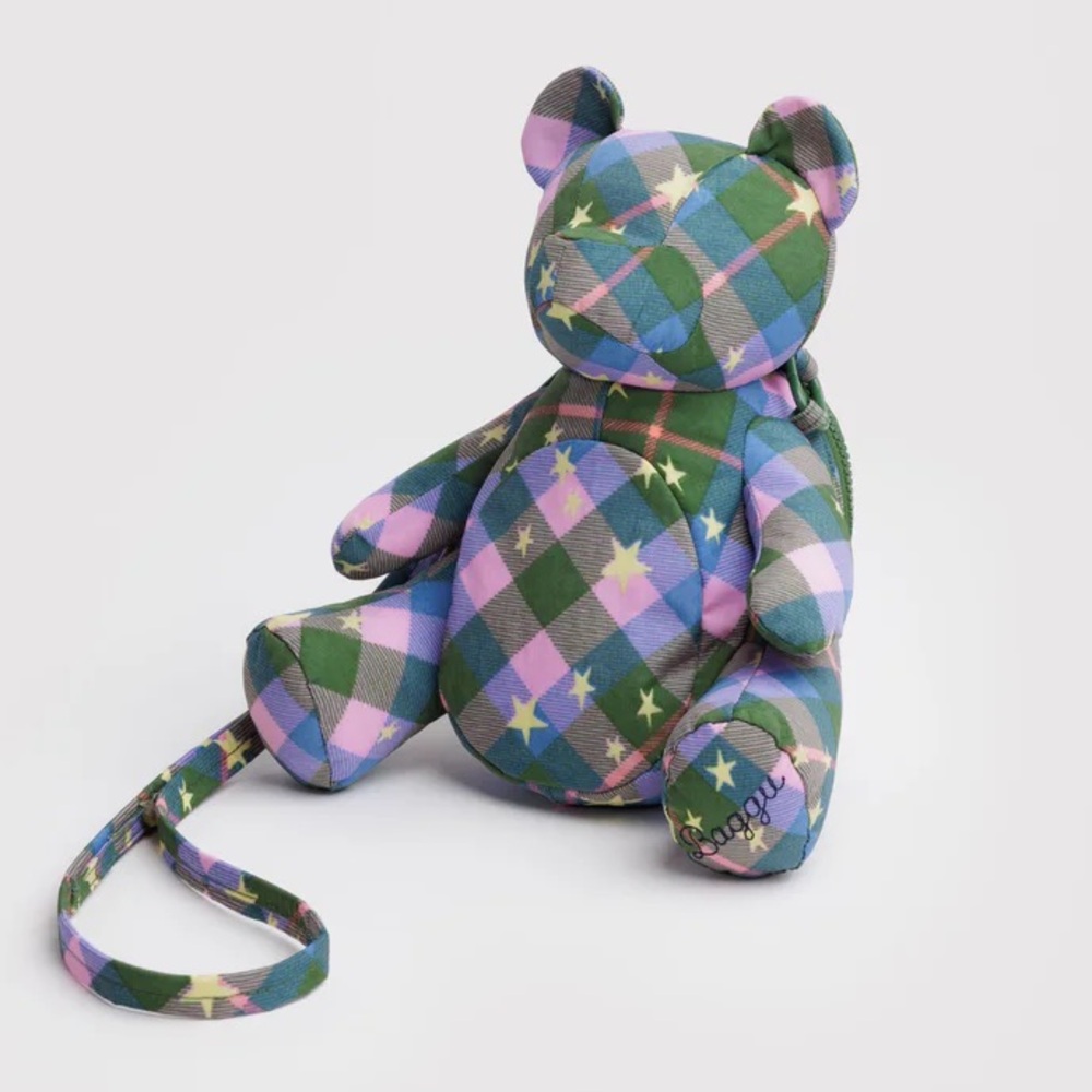 BAGGU Bear Crossbody Bag Green Star Plaid Multicolor